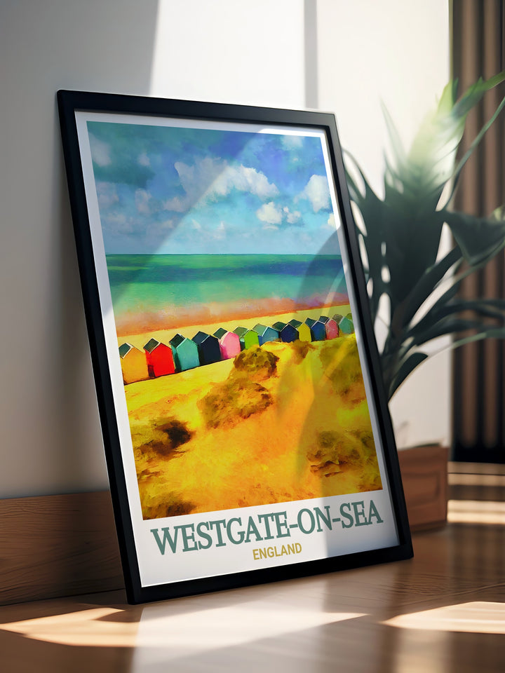 West Bay Beach in Westgate on Sea is brought to life in this detailed travel print, offering a stunning representation of the towns coastal beauty. Perfect for lovers of travel and seaside towns, this artwork is a timeless addition to any space.