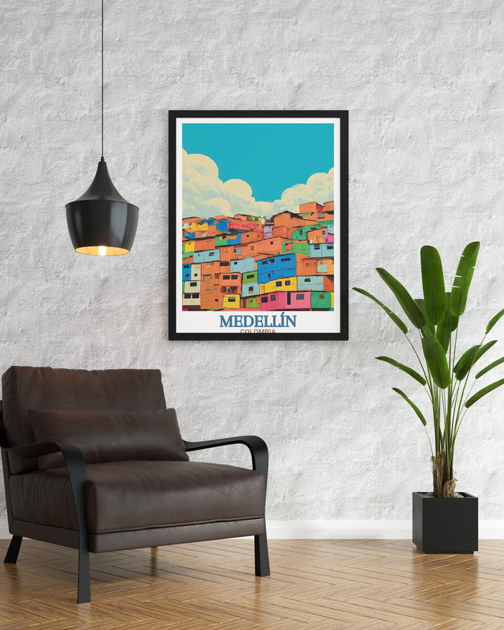 This framed Medellín Print highlights the creative spirit of the city, showcasing the street art of Comuna 13. Ideal for those who appreciate both art and travel, this print makes a stunning addition to any wall decor.