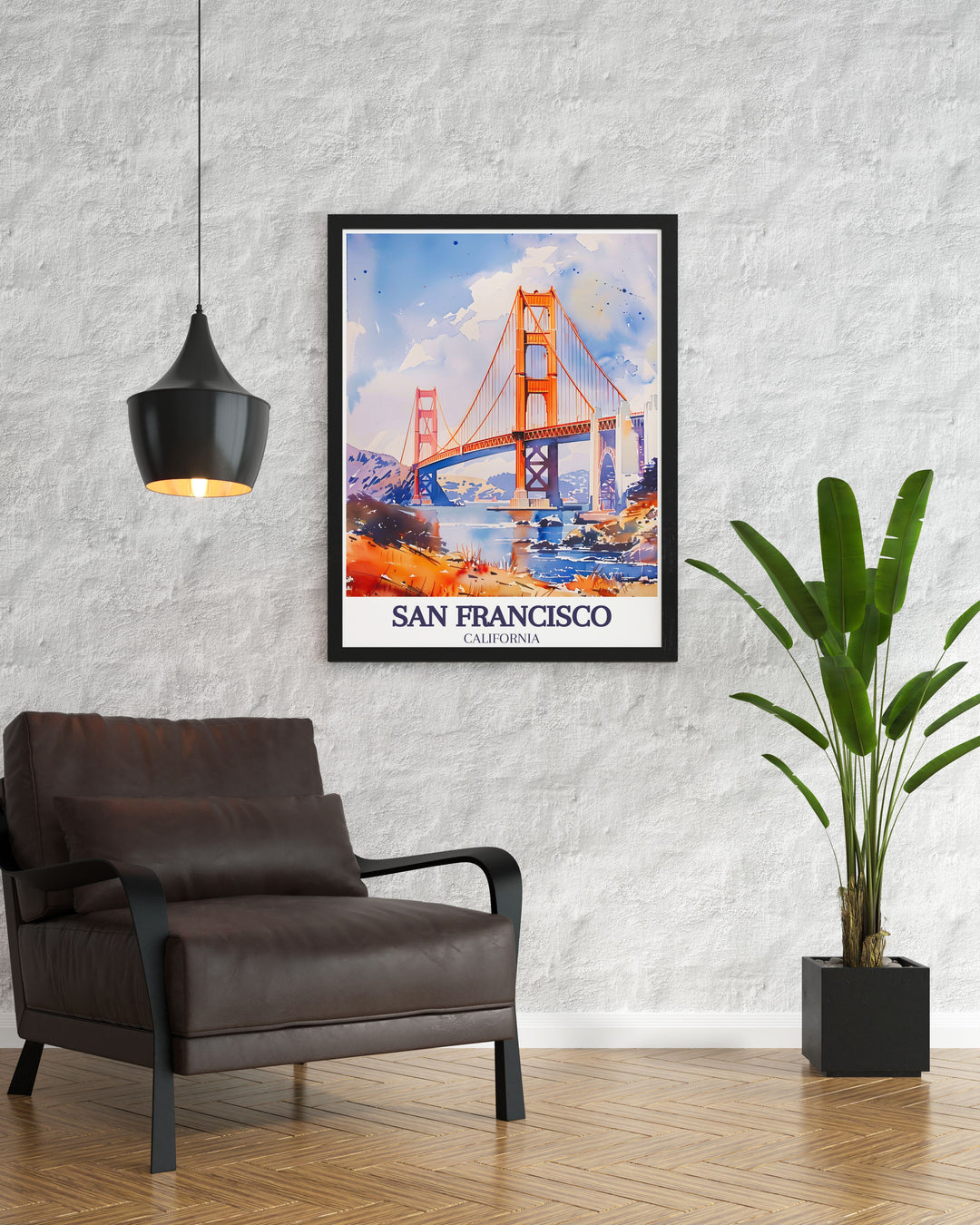 Our San Francisco wall art captures the architectural beauty of the Golden Gate Bridge, framed by the expansive Bay Area. This print brings the timeless allure of the West Coast right into your living room or workspace.