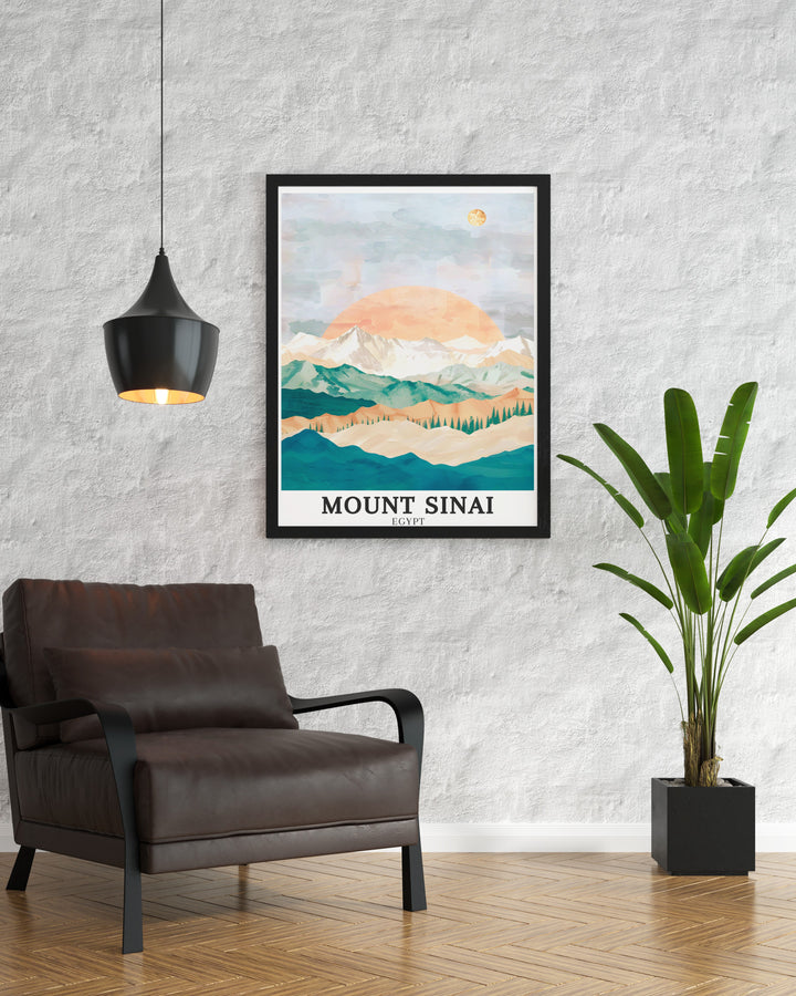 Jabal Musa Print captures the awe inspiring Summit Jabal Musa in Mount Sinai Egypt providing a stunning piece of decor that adds a touch of elegance and spirituality to your living space ideal for those seeking meaningful Bible Posters or Mount Sinai Decor