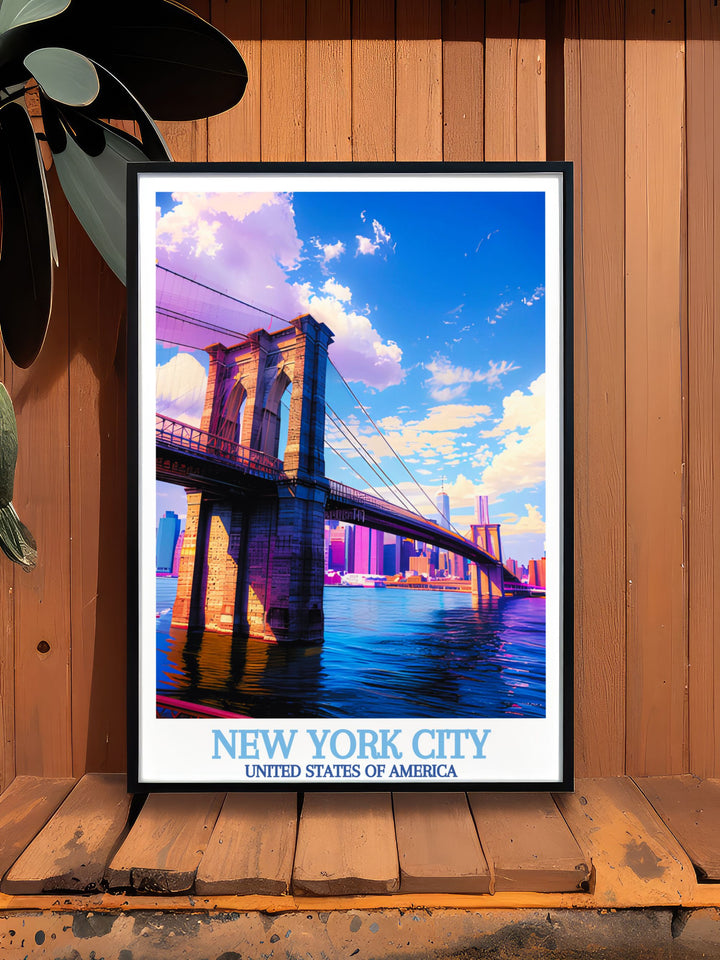 New York wall art with Brooklyn Bridge watercolour capturing the essence of the citys iconic skyline and urban landscape