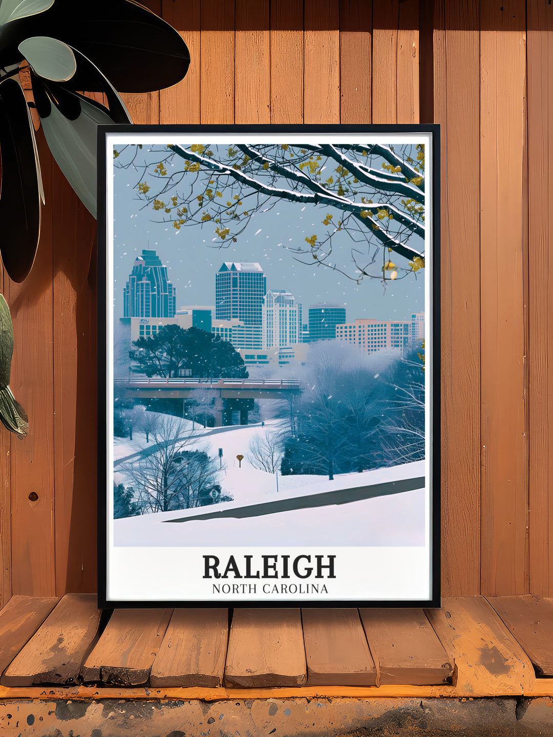 Vibrant Chapel Hill artwork capturing the intellectual atmosphere of Chapel Hill and the modern skyline of Raleigh. The print offers a glimpse into the heart of North Carolinas cultural and academic centers, perfect for any lover of Raleigh travel art