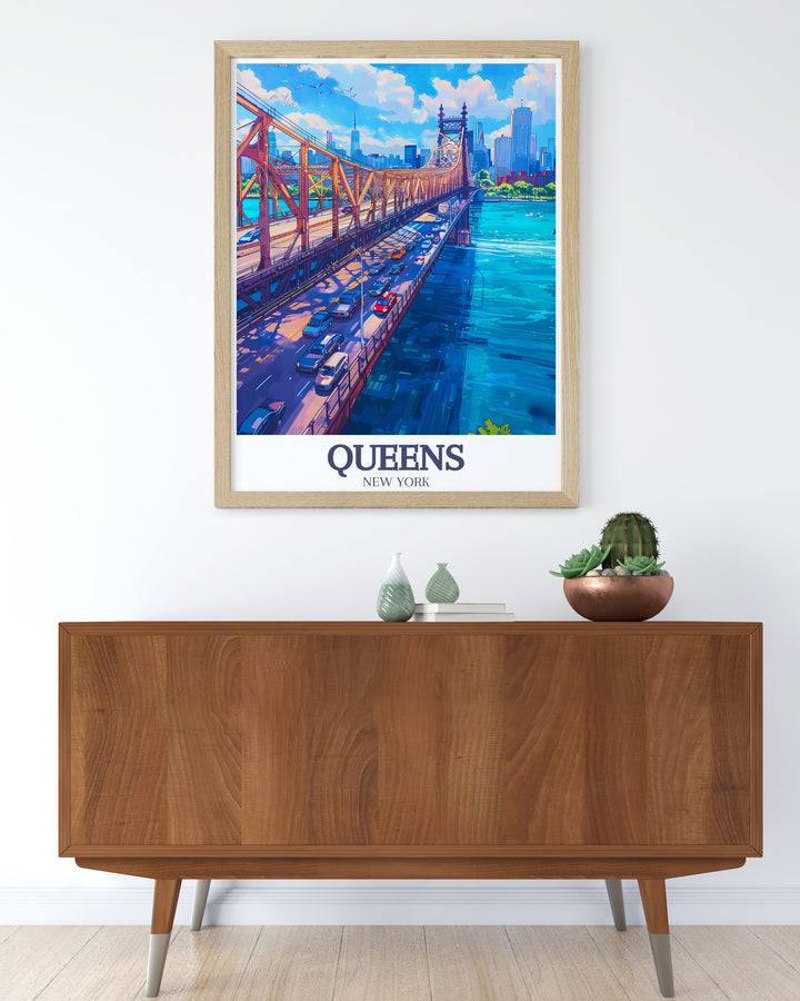 Transform your living space with a stunning Queensboro Bridge East River city art print featuring the architectural beauty of the bridge and the serene flow of the river ideal for enhancing contemporary interiors