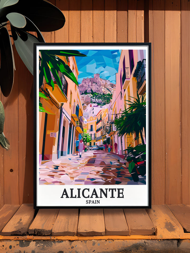 Alicante City Print featuring Mount Benacantil and Old Town designed to bring the charm of this historic city into your home perfect for adding a touch of sophistication to your wall art collection