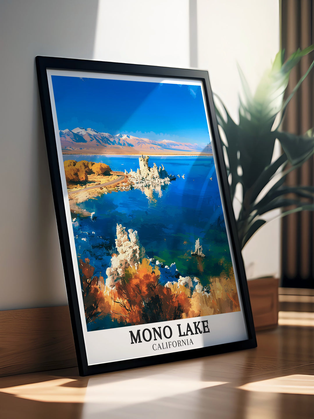 Mono Lake Tufa State Natural Reserve Tufa towers art print showcases the iconic landscape of California. This elegant print makes for a striking wall art addition to your home and a memorable California gift for travelers and outdoor enthusiasts.