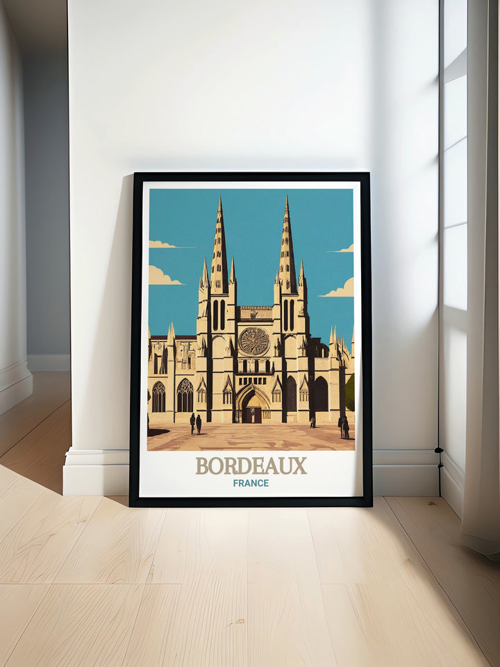 Immerse yourself in the beauty of Bordeaux with this art print that captures the citys historic streets and charming architecture. The vibrant scene is perfect for bringing a touch of French culture into your home, making it a beautiful and inviting addition to any room