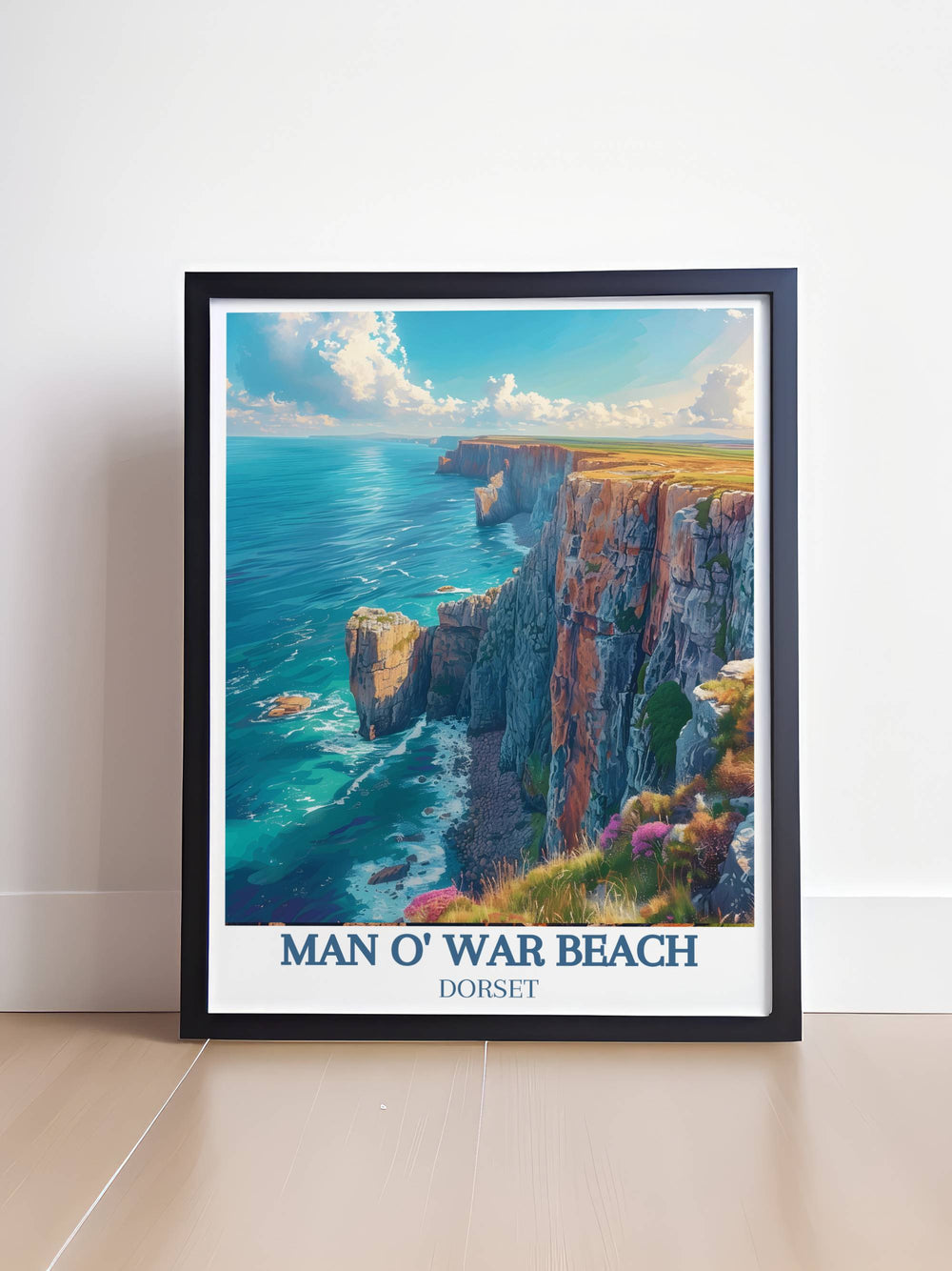 Majestic view of Durdle Door Arch and Jurassic Park Cliffs on the Jurassic Coast of Dorset perfect for Dorset posters prints and wall art bringing the natural wonder of these iconic landmarks into your home as beautiful and timeless pieces of artwork and photography.