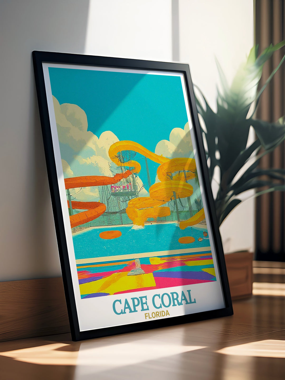Sun Splash Family Waterpark Wall Art in Cape Coral modern and elegant print showcasing Floridas vibrant atmosphere perfect for home decor and gifts for those who appreciate lively and joyful environments.