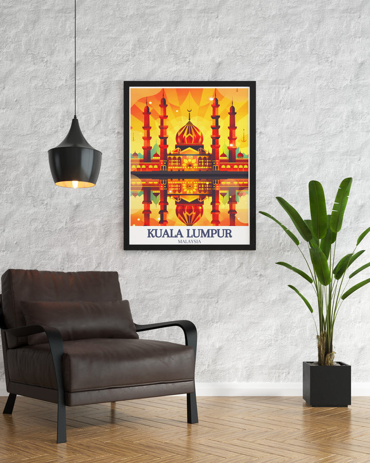 Beautiful Malaysia wall art featuring Sultan Salahuddin Abdul Aziz Mosque in Shah Alam. This Kuala Lumpur design is ideal for enhancing your living space with cultural charm.