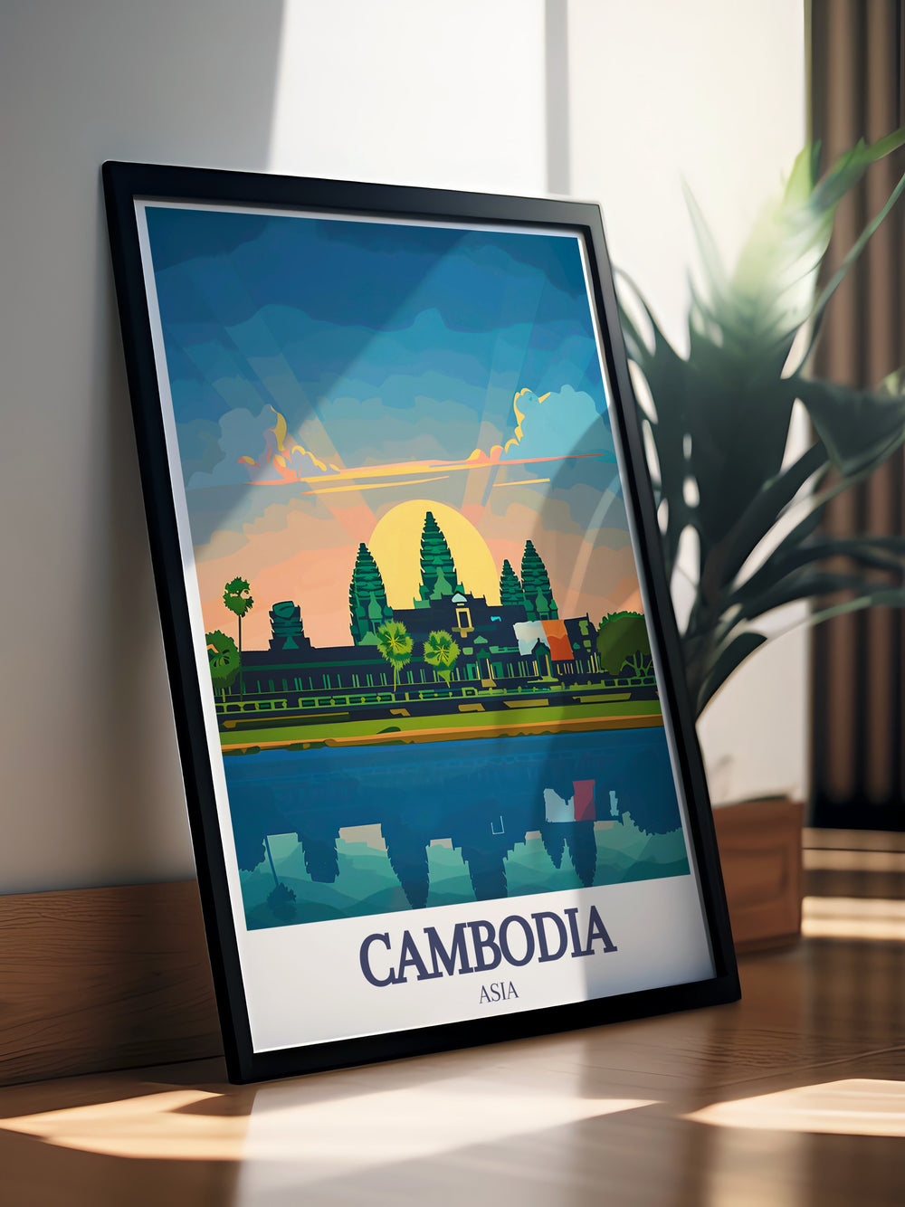Discover the majestic Angkor Wat Khmer temple with this stunning wall art. Ideal for those who appreciate Southeast Asian heritage and ancient wonders. This print showcases the intricate details of Khmer architecture and the beauty of Cambodias most famous landmark.
