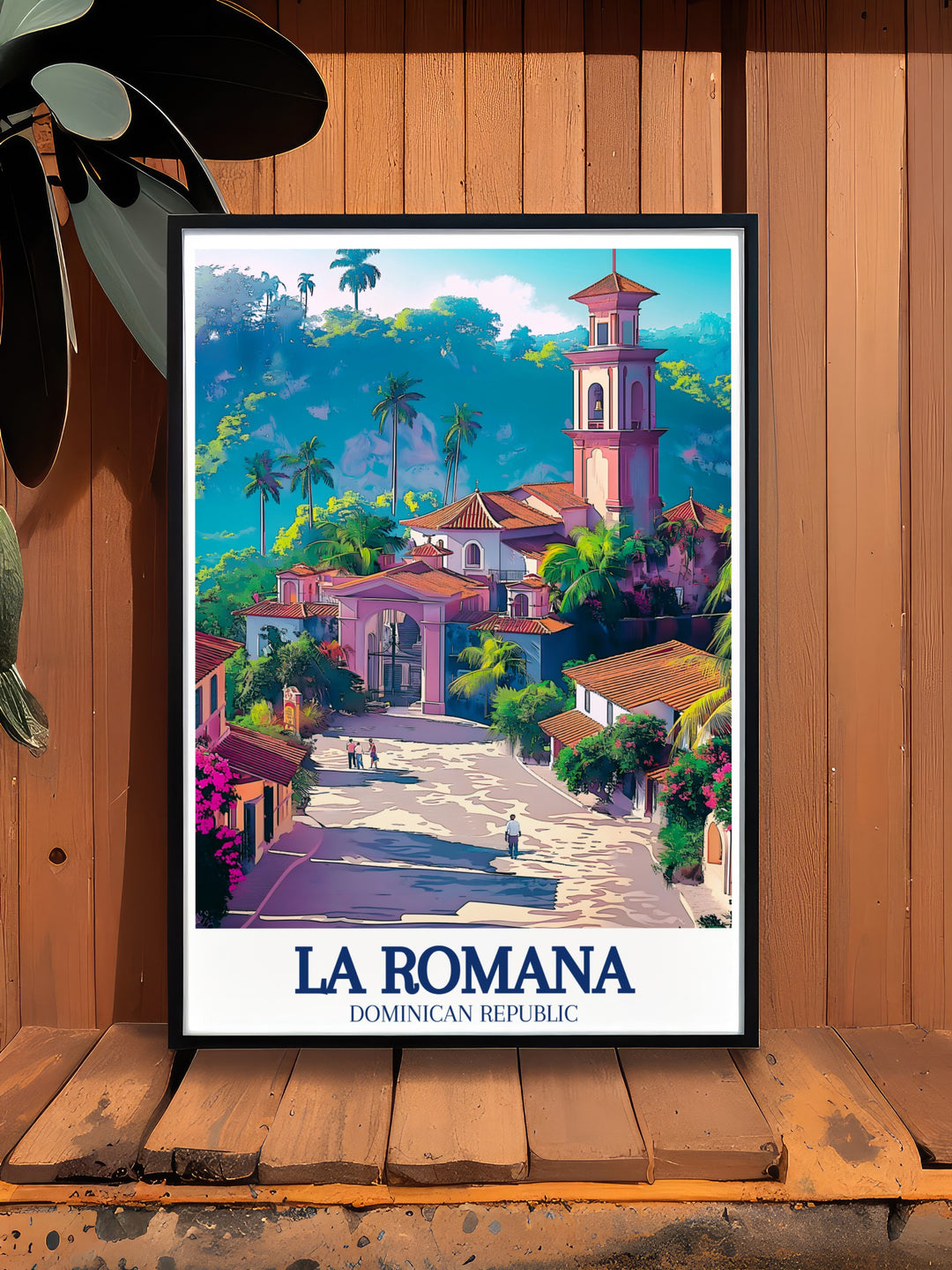 Wall art of La Romana, featuring the famous Altos de Chavón village with its Mediterranean inspired architecture. A great gift for anyone who loves the Caribbean and coastal décor.