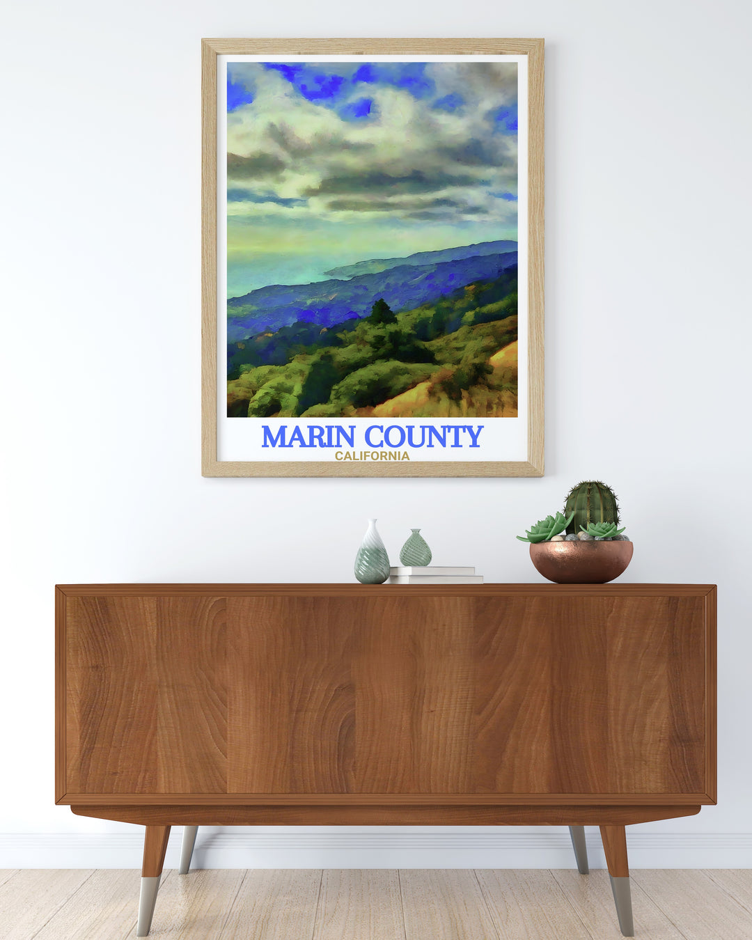 This travel print features Marin County and Muir Woods National Monument, offering a detailed and artistic look at Californias breathtaking natural sites. Perfect for anyone seeking to capture the beauty of the West Coasts outdoors.