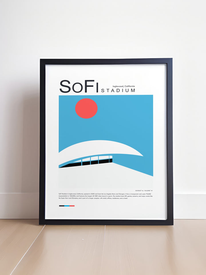 SoFi Stadium Los Angeles poster is a sophisticated gift for him or her offering a chic addition to sports memorabilia collections and a versatile piece of modern sports art for any decor style