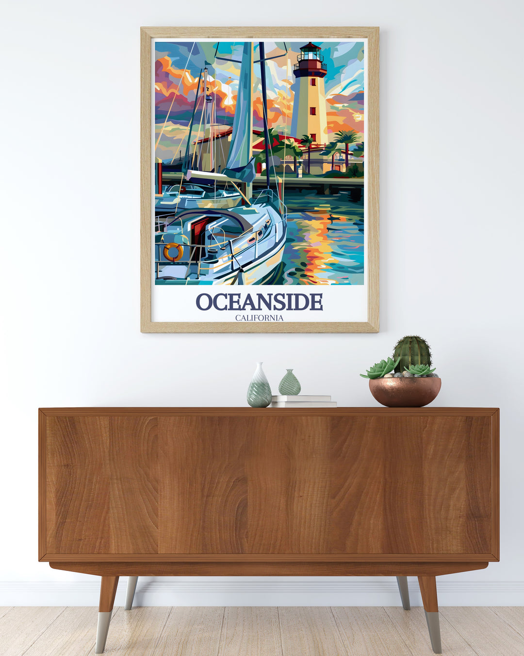Stunning wall art of Oceanside Harbor Lighthouse capturing the serene beauty of Californias coast perfect for home decor or as a special gift for those who appreciate the beauty of beach scenes