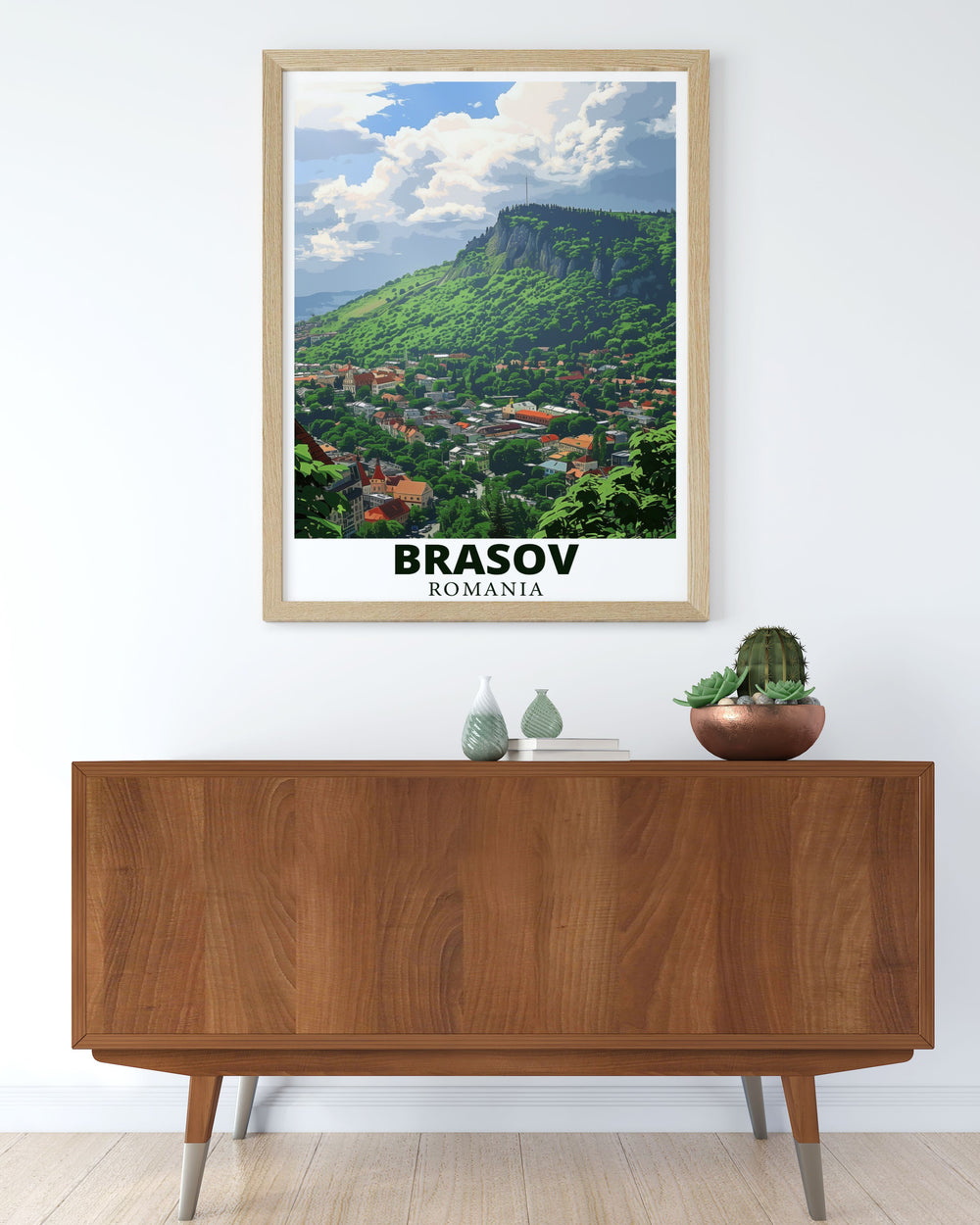 Elegant Brasov Poster featuring the scenic beauty of Brasov Romania with a focus on the iconic Tampa Mountain. A great addition to your home decor collection that brings the natural splendor of Romania to life.