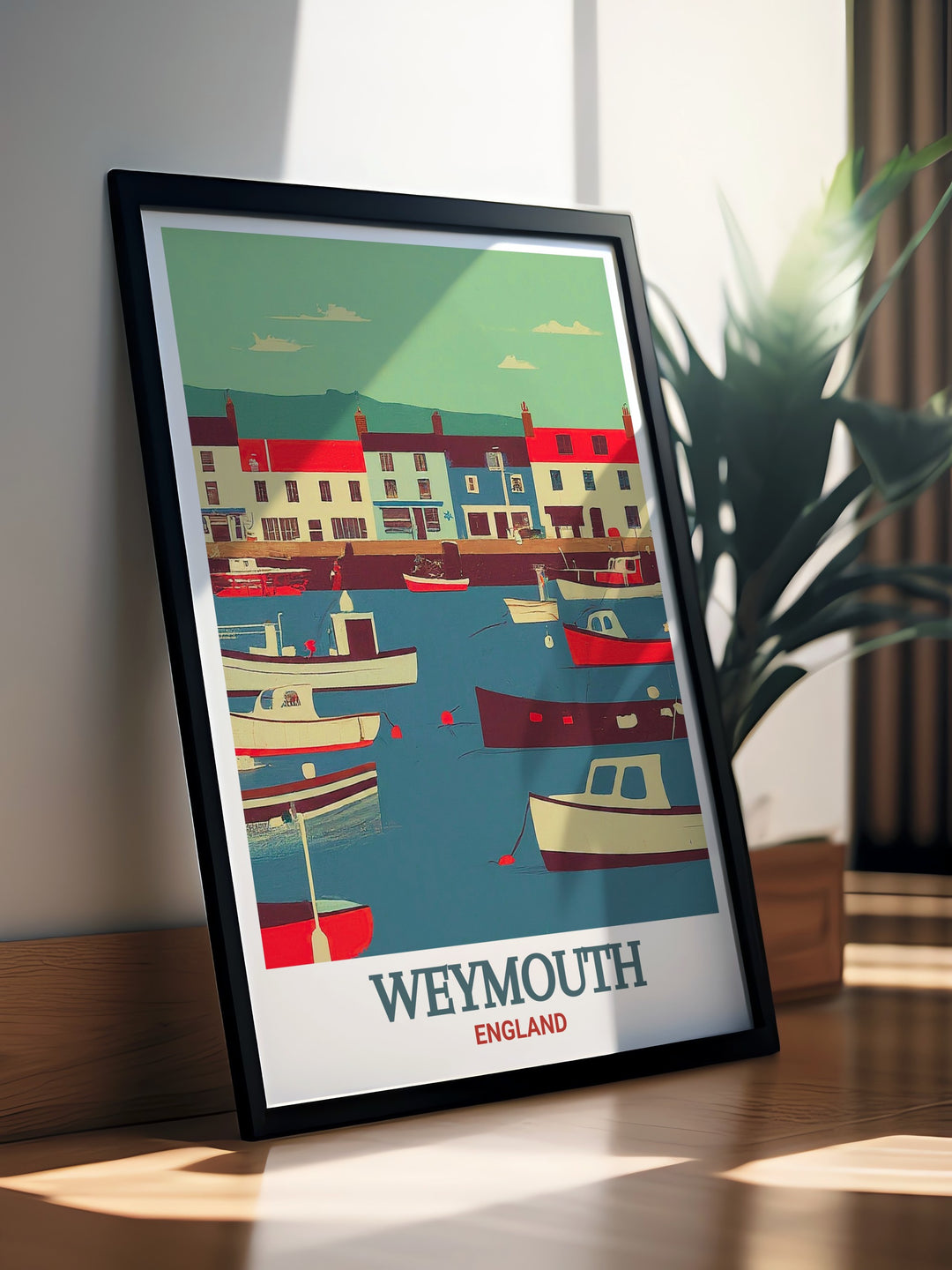 Coastal wall art featuring Weymouth Harbour with its mix of fishing boats, yachts, and pleasure craft. This print adds a touch of coastal elegance to your decor, offering a daily reminder of the beauty of the English seaside.