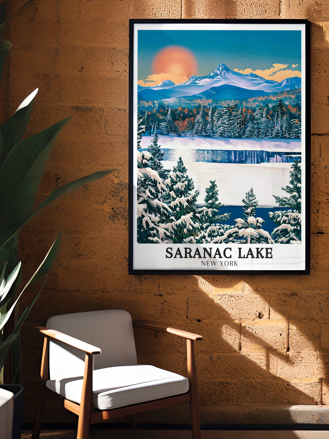 Saranac Lake print highlighting the natural beauty of Mount Baker and Adirondack Mountains A perfect wall decor piece for those who love New York State art and nature this artwork brings the tranquility of the Adirondacks into your home