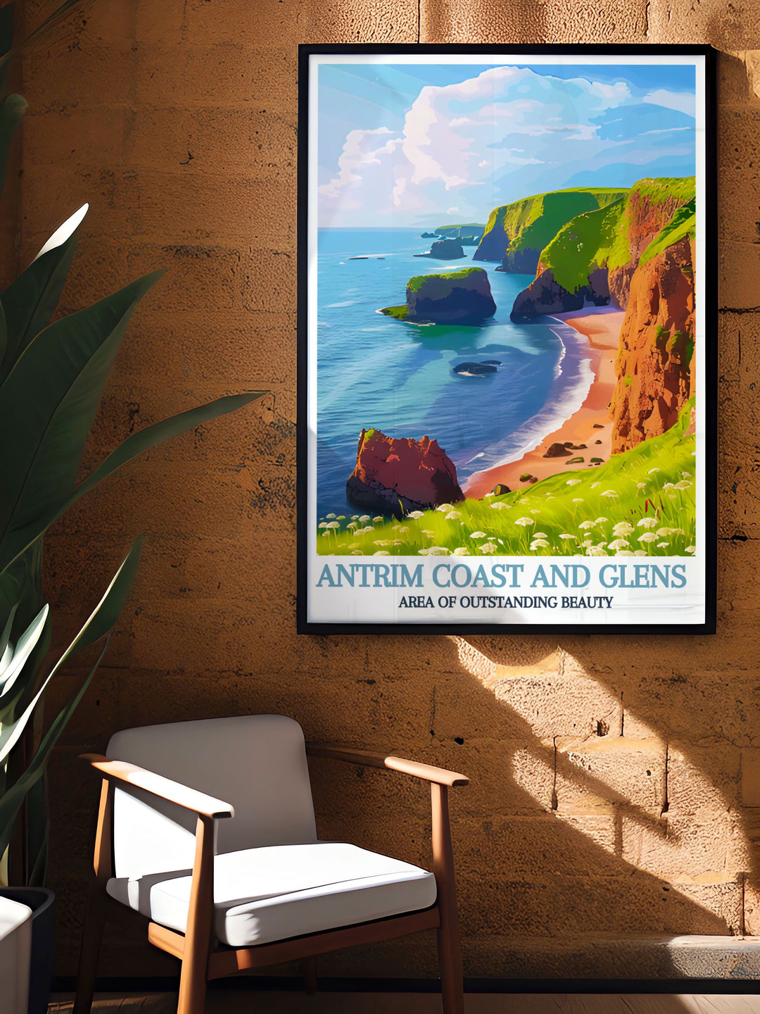 Cushendun Caves poster, illustrating the caves ethereal beauty and geological significance, great for fans of Irish natural history.
