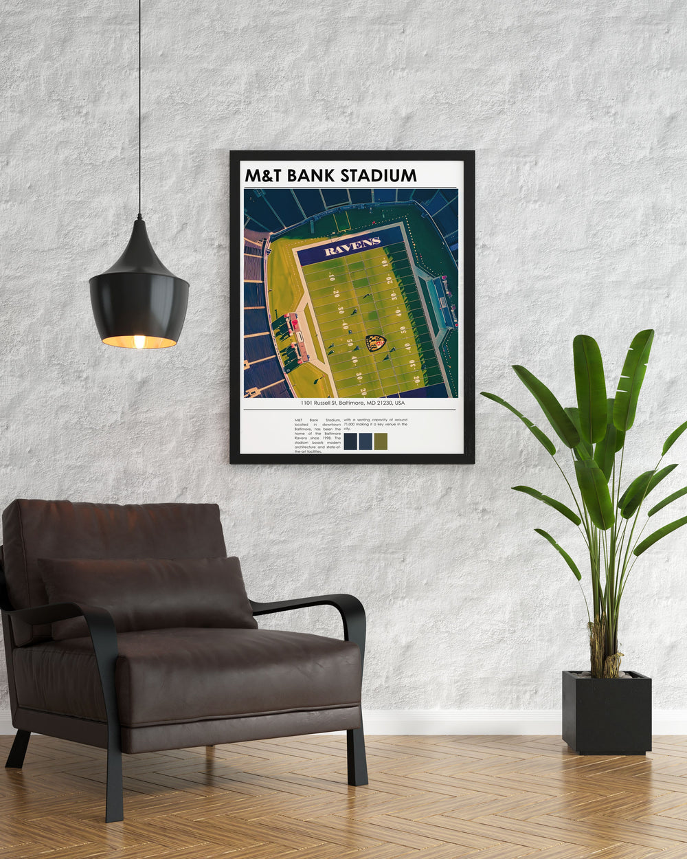 Baltimore Ravens art print showcasing dynamic action of Lamar Jackson and Mark Andrews at M and T Bank Stadium an ideal gift for football lovers looking to enhance their home decor