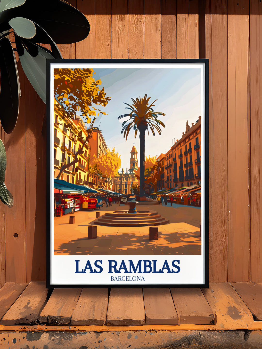 La Rambla de Canaletes travel print featuring the iconic Canaletes Fountain and the lively street culture that surrounds it. This canvas art brings the energy of Barcelona to life, perfect for those looking to add a unique and artistic touch to their home or as a special gift for Spain lovers.