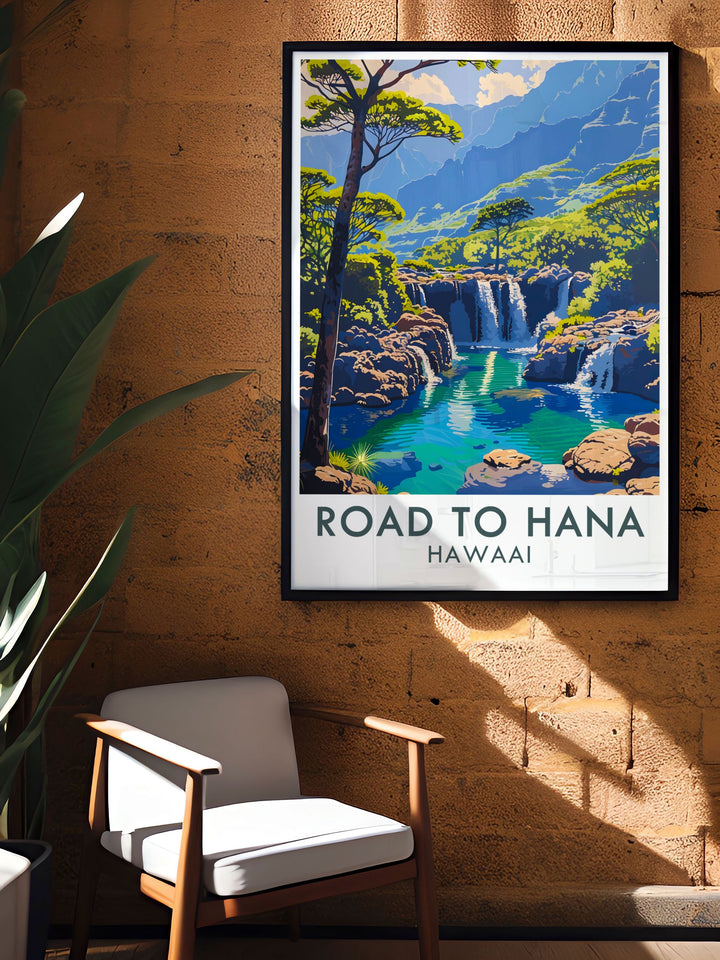 Sacred Pools Stunning Prints that celebrate the natural beauty of Hawaii including the lush landscapes of the Road to Hana ideal for modern home decor and as a thoughtful travel gift