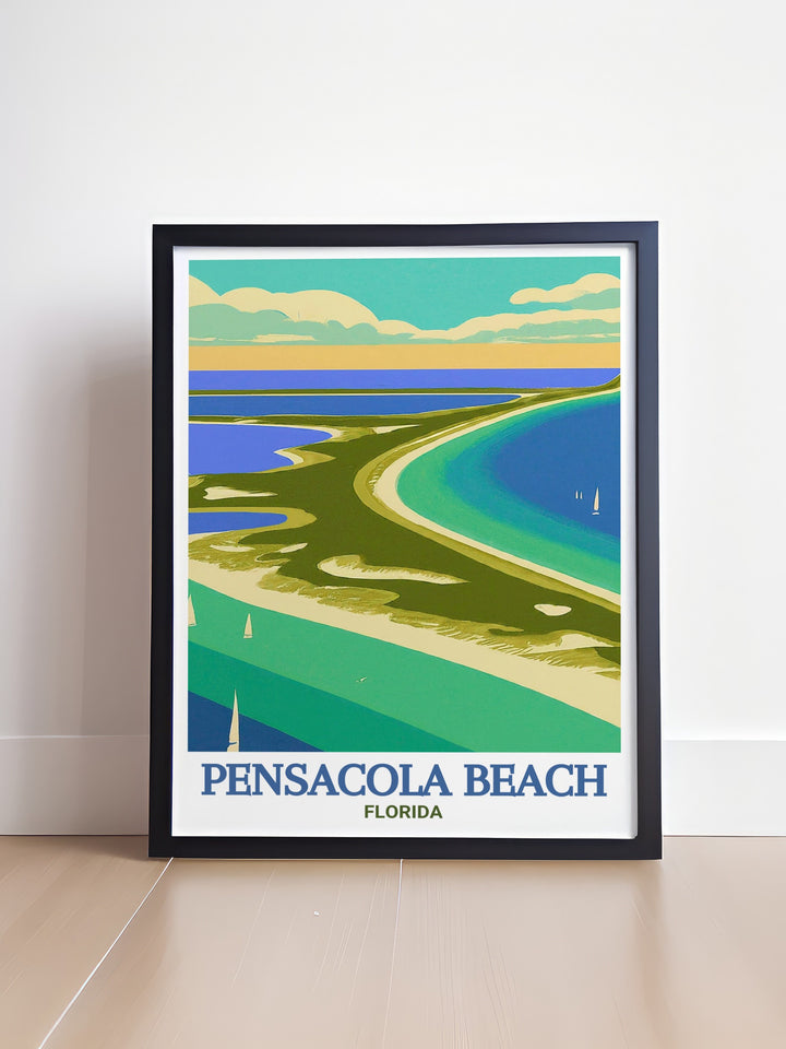 Beautiful Pensacola Beach wall art showcasing the iconic Gulf Islands National Seashore in Florida. Perfect for nature lovers and art enthusiasts. This detailed artwork brings the tranquility and splendor of the beach to life.