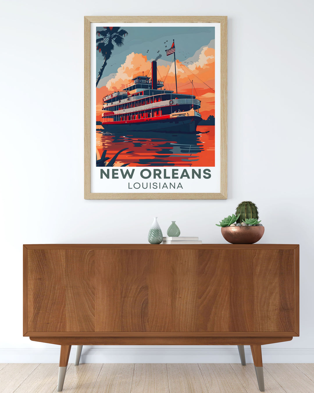 Stunning Steamboat Natchez wall art showcasing the steamboat on the Mississippi River ideal for enhancing your living space with a piece of New Orleans history and perfect for those who appreciate Louisiana travel prints