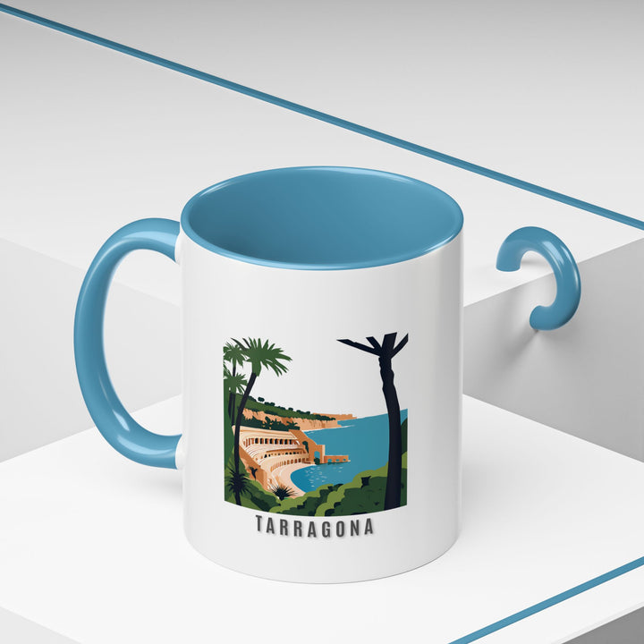 Celebrate the spirit of Tarragona with this mug featuring rich images of the citys cultural highlights. Dishwasher and microwave safe, made from durable ceramic, it is ideal for coffee and tea lovers seeking a unique and artistic mug that captures Tarragonas essence.