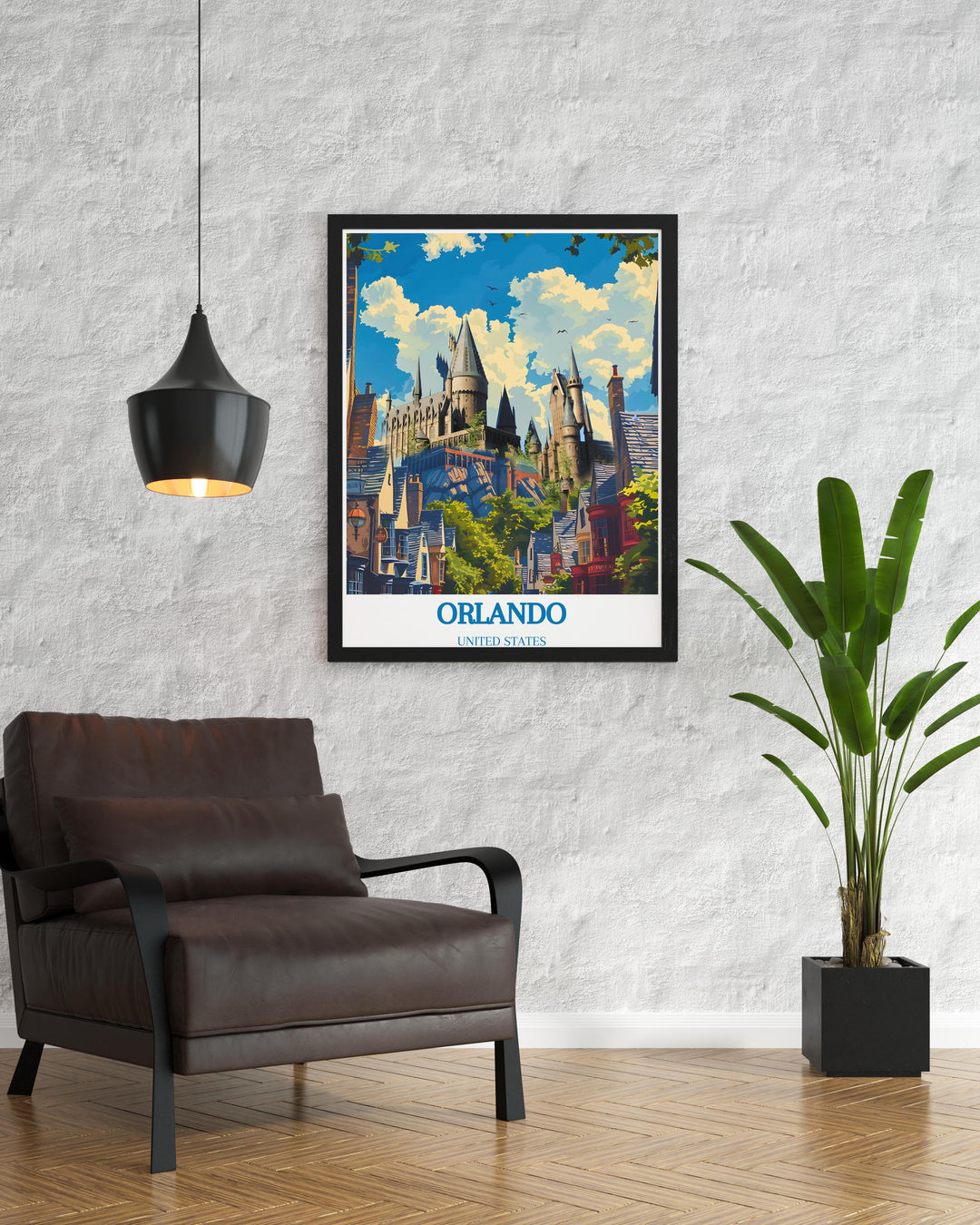 Breathtaking San Diego travel print capturing the essence of Californias iconic city paired with Wizarding World of Harry Potter Castle stunning prints that infuse your living room with magic perfect for those who love both travel and the world of wizards