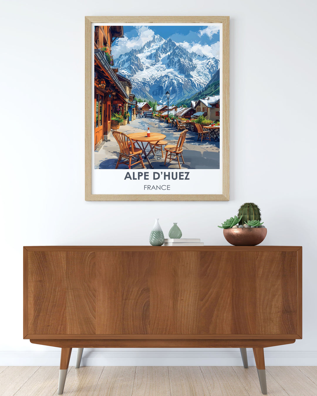 Canvas art of skiers in LAlpe dHuez, capturing the dynamic action and excitement of skiing in the French Alps.