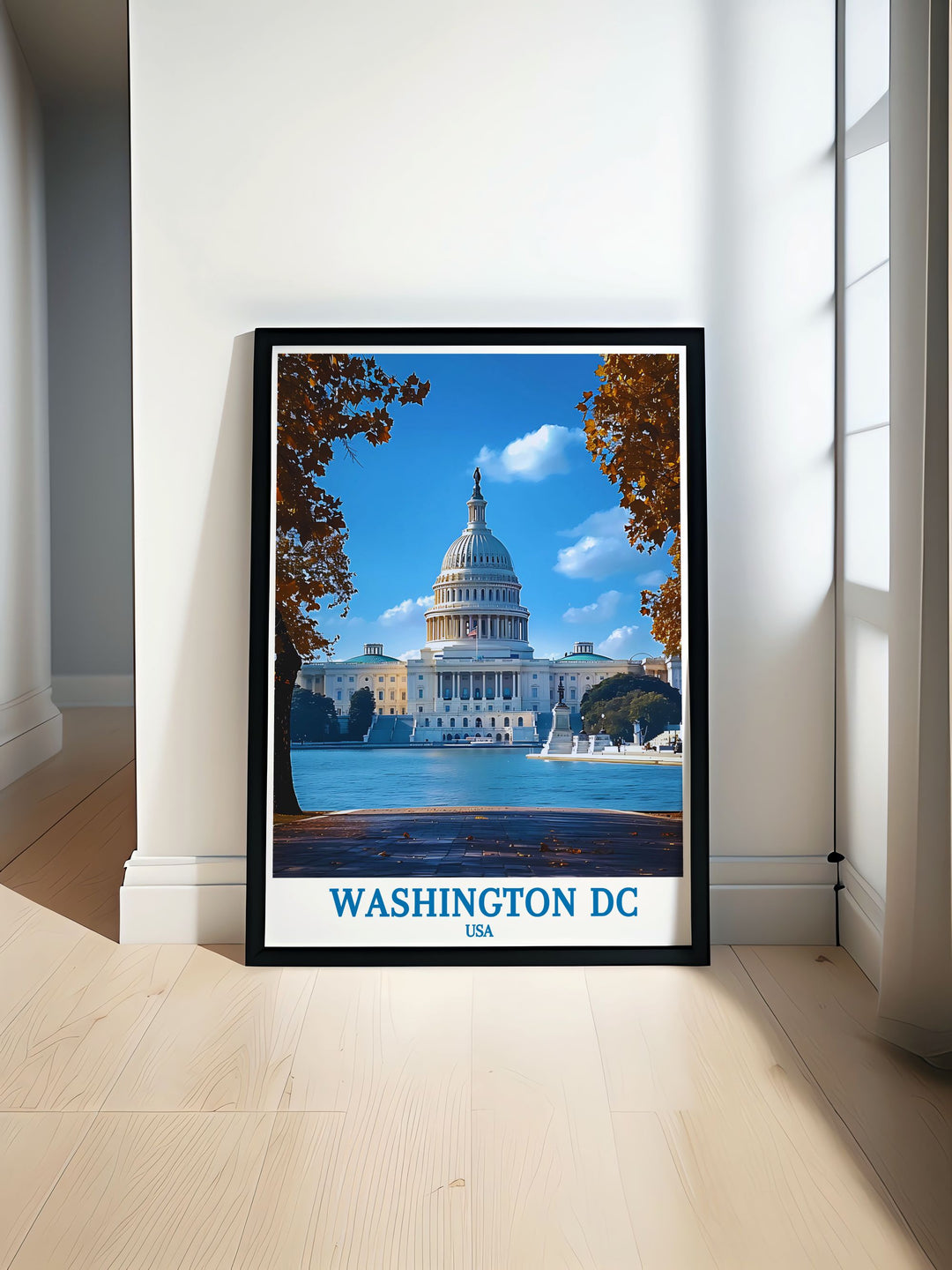 Washington DC print featuring The United States Capitol Building in a detailed black and white fine line style perfect for home decor and gifting occasions like birthdays anniversaries and holidays