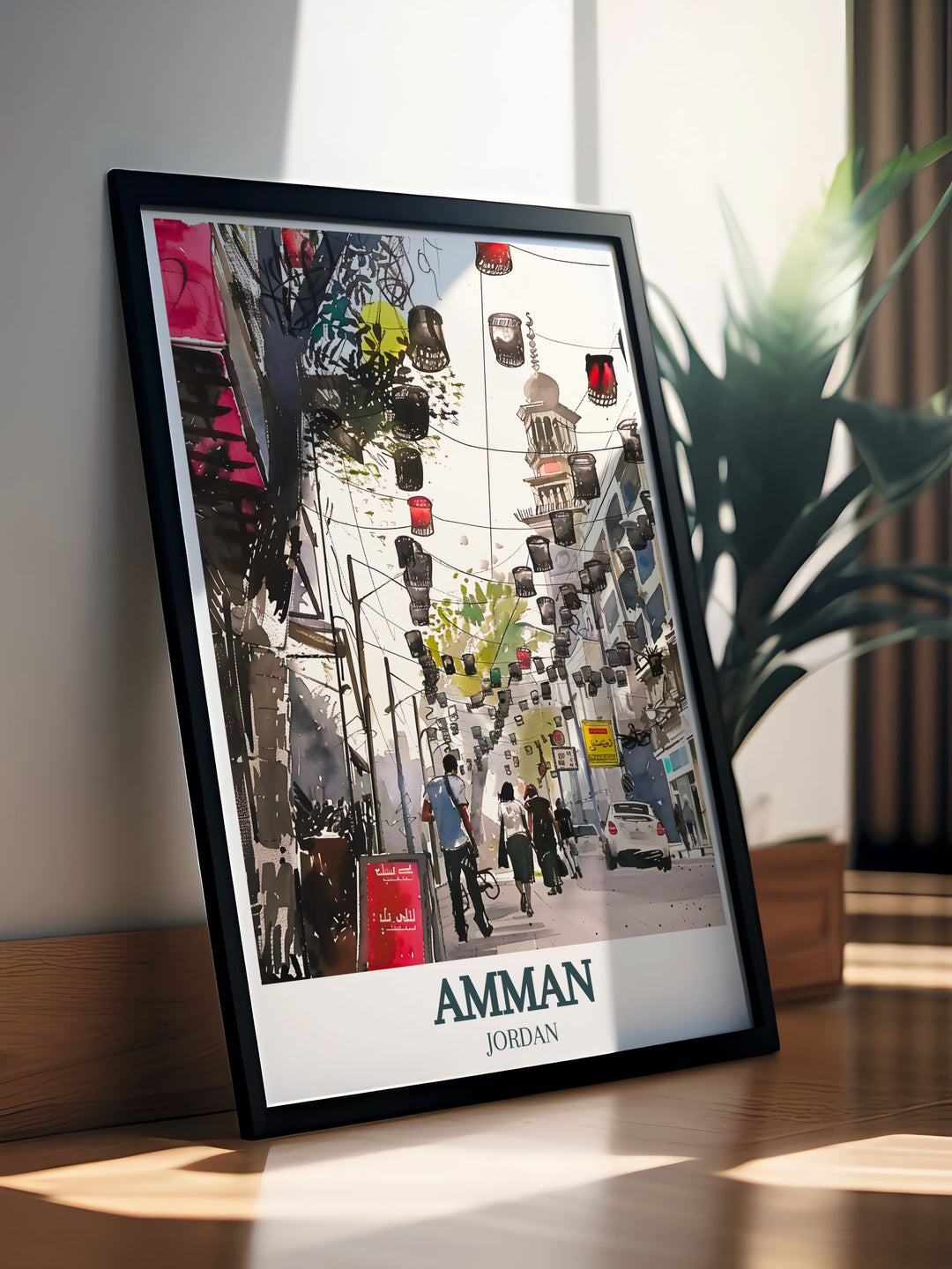 Artistic Amman Painting of Rainbow Street King Abdullah Mosque a perfect piece for enhancing your home decor or giving as a personalized gift to travel enthusiasts