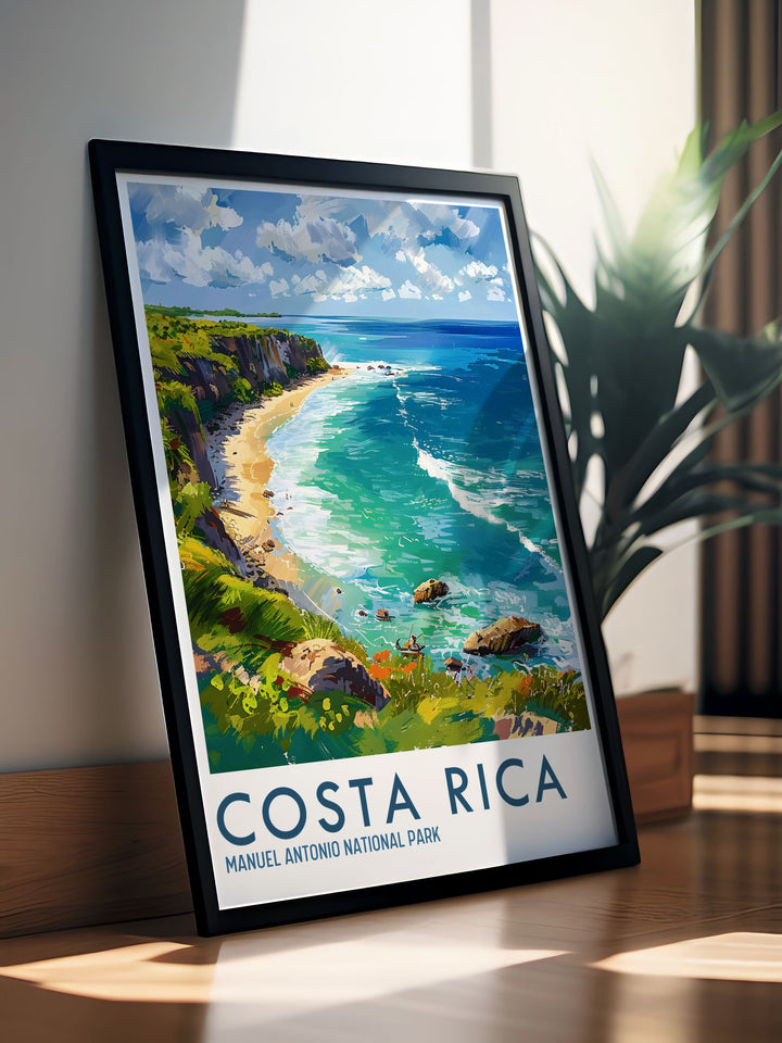 Bring the exotic beauty of Manuel Antonio National Park into your home with this detailed travel poster. Perfect for outdoor enthusiasts and nature lovers, this print captures the parks stunning landscapes and diverse ecosystems. A wonderful addition to any room, celebrating the splendor of Costa Rica.