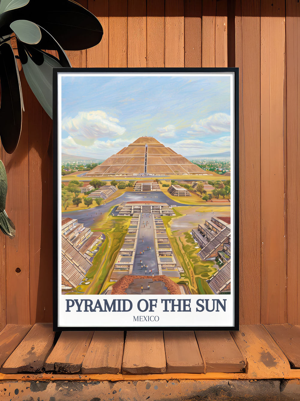 Elegant Teotihuacan, Teotihuacan Avenue of the Dead modern prints capturing the beauty of the Sun Pyramid and its surroundings ideal for sophisticated home decor and adding a touch of historical significance to any room.