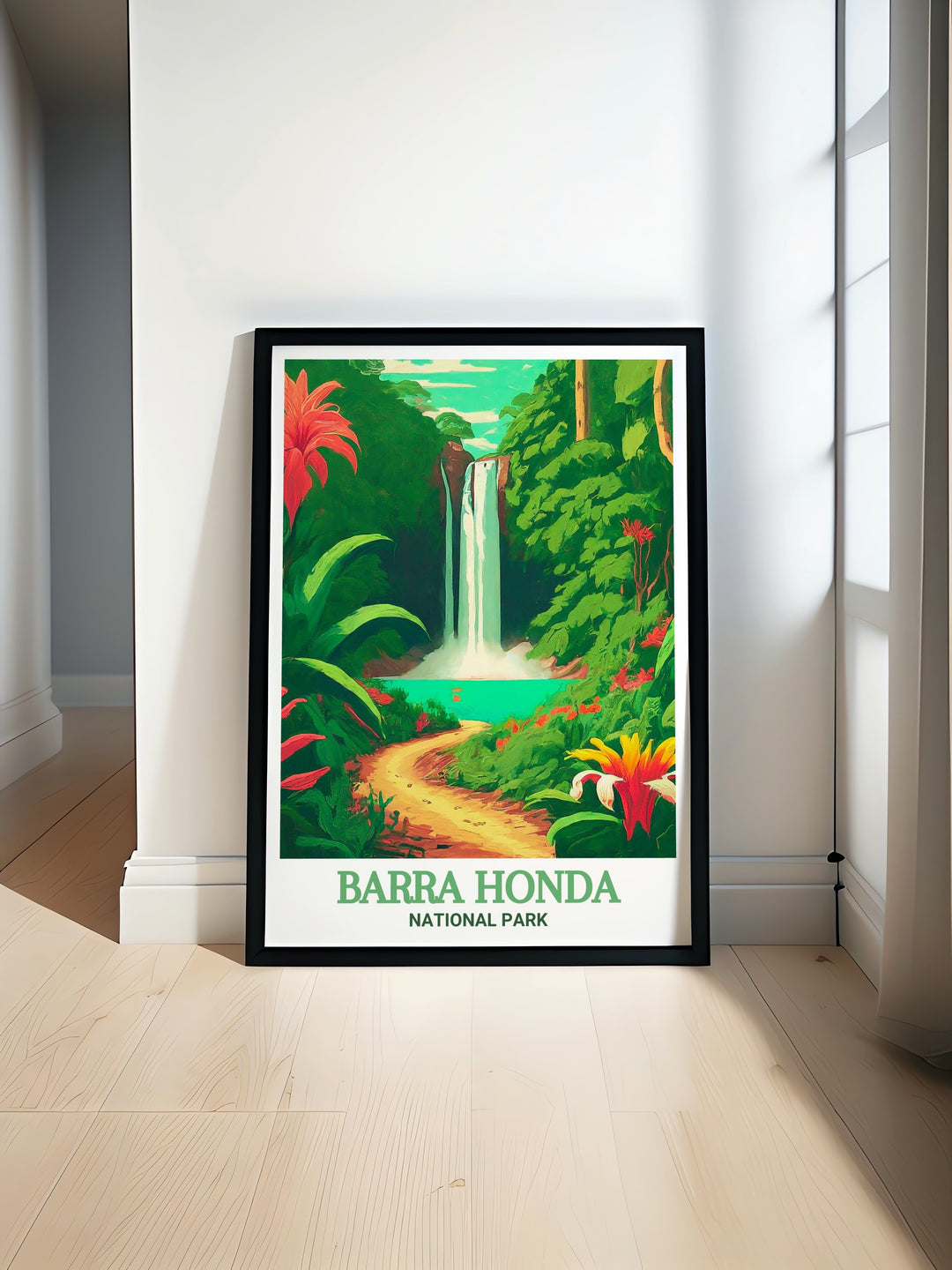 Barra Honda Travel Print highlights the geological marvels of Barra Honda National Park, including its extensive cave systems. This Costa Rica wall art is a must have for anyone fascinated by the Earths ancient history and the unique beauty of this remarkable park.