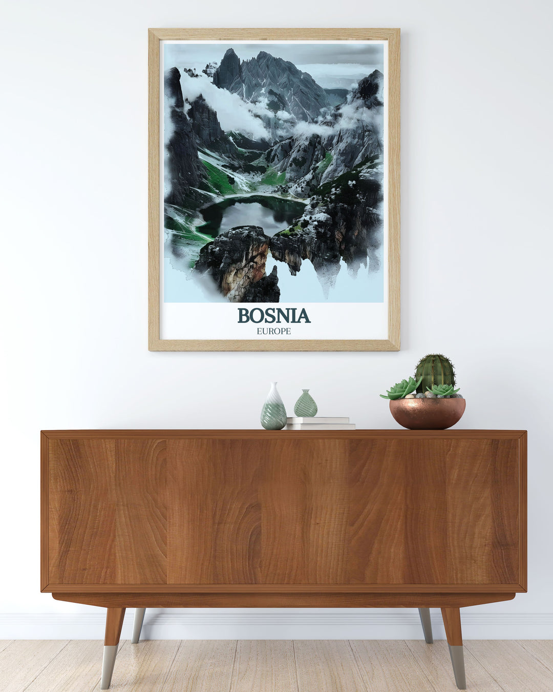 Elevate your home decor with this beautiful Bosnia Art Print of Sutjeska National Park, Maglić mountain, Trnovacko Lake. Each detail is rendered with precision offering a glimpse into Bosnias stunning natural landscape