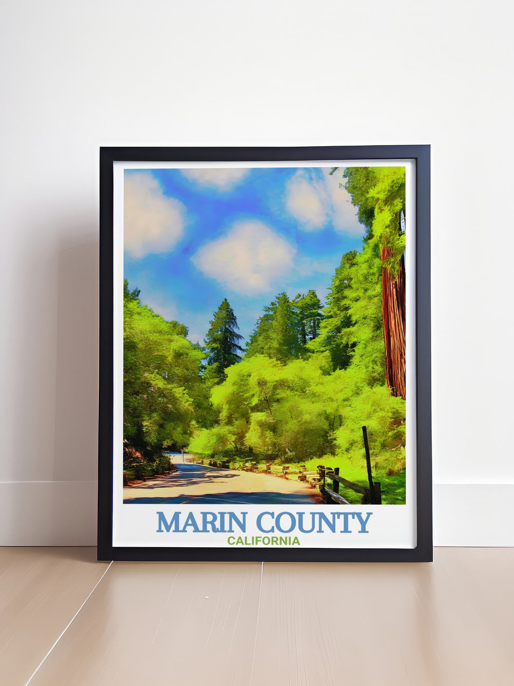 Our Muir Woods and Marin County poster print is a beautiful representation of Californias diverse landscapes. The towering redwoods and detailed map design make this print an ideal gift or addition to any space.