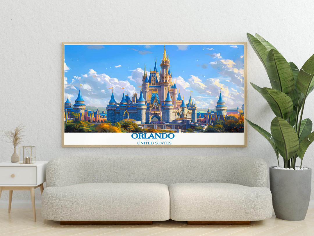 Stunning San Diego print featuring the vibrant charm of Californias coastal city paired with Cinderella Castle modern prints perfect for adding fairy tale elegance to your home decor ideal for creating a captivating and enchanting atmosphere in any room