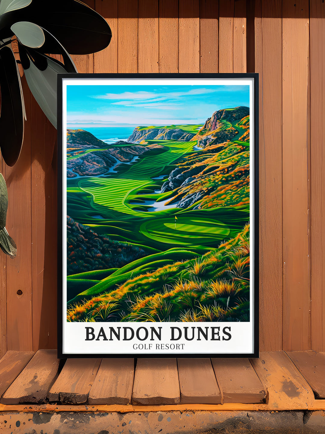 Bandon Dunes Golf Resort print featuring the courses meticulously maintained greens and the stunning Pacific Ocean. The poster brings the essence of this iconic destination into your home, creating a perfect visual experience for golfers or those who appreciate fine art.