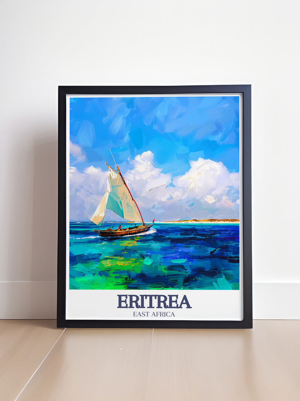 Eritrea Poster Print showcasing the stunning coastlines of Dahlak Island and the Red Sea. Perfect for coastal enthusiasts and travelers, this artwork brings the beauty of Eritreas waters and islands into your home decor.