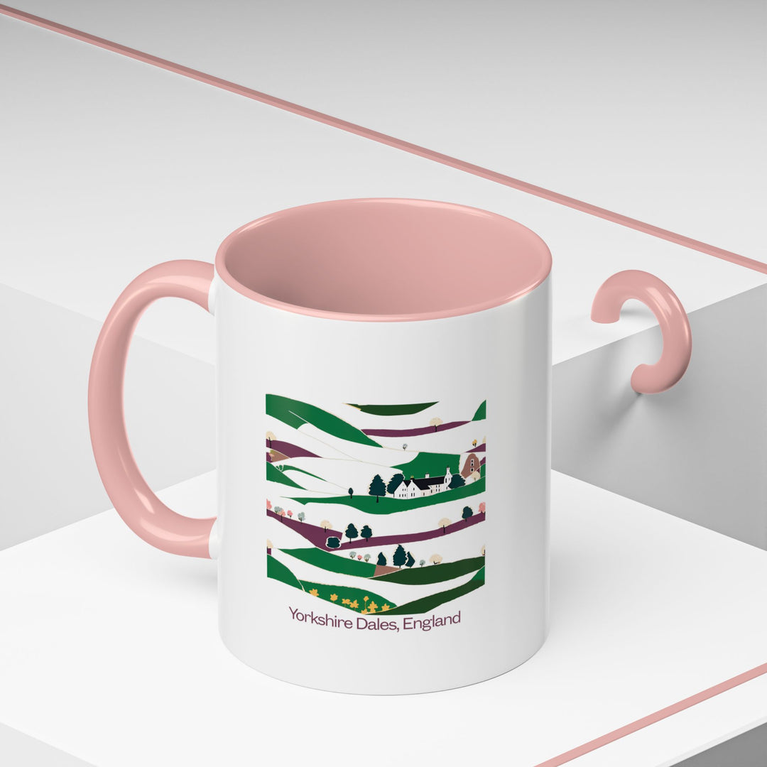 A premium Yorkshire Dales England mug displaying the regions scenic landscapes. Made from ceramic, dishwasher and microwave safe, combining practicality with artistic expression for everyday enjoyment or special occasions, celebrating Yorkshire Dales unique spirit.