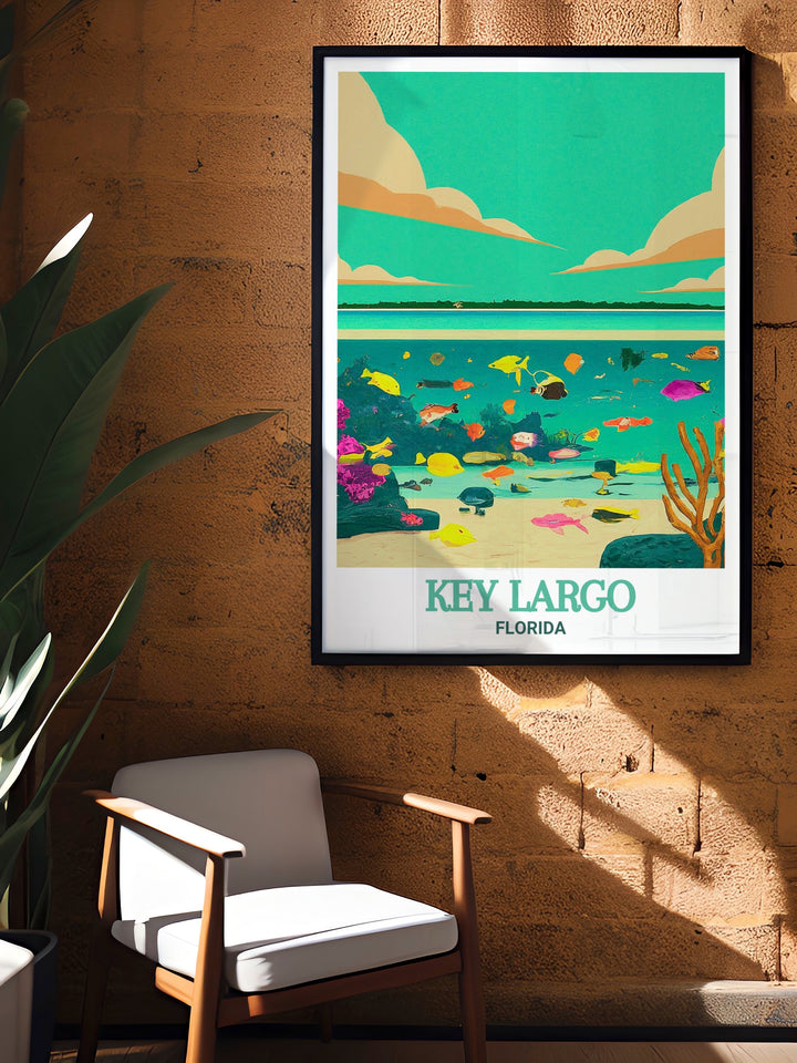 Key Largo wall art and John Pennekamp Coral Reef State Park modern decor prints capture the beauty of Floridas tropical landscapes with vivid details and stunning colors perfect for those seeking to bring nature into their living spaces or home offices.