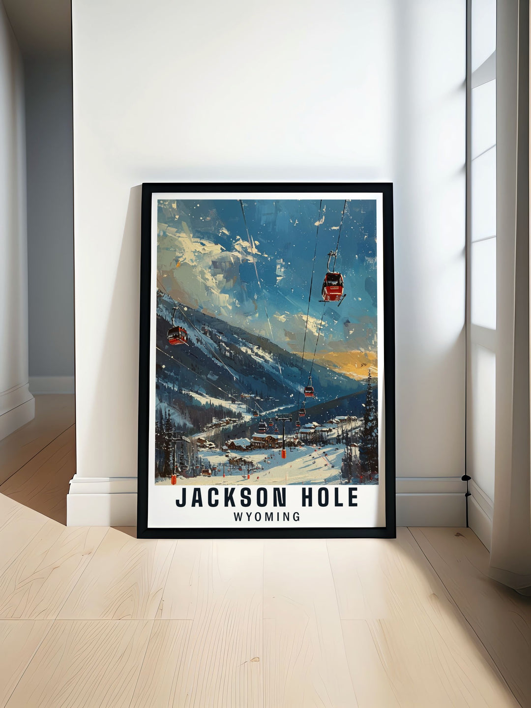 The stunning peaks of Jackson Hole and the thrilling slopes of the Mountain Resort are highlighted in this detailed art print, perfect for adding adventure to your home decor.