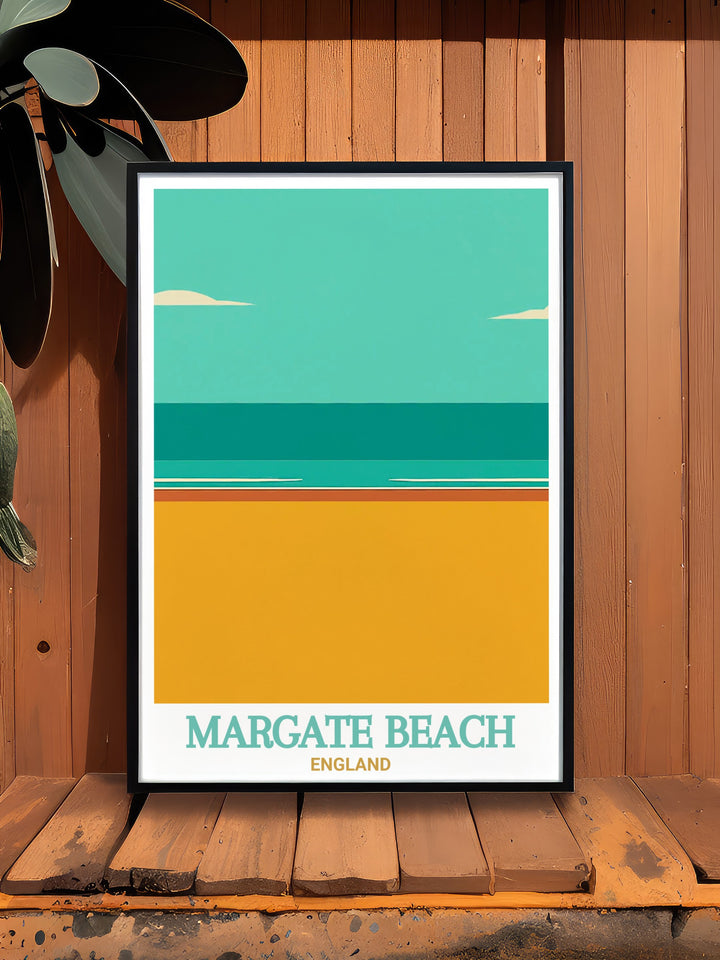 This Margate Beach Travel Print showcases the vibrant atmosphere of Margates Main Sands and iconic seafront. Ideal for beach lovers and British coastal enthusiasts, this art print brings the spirit of Margate into your home.