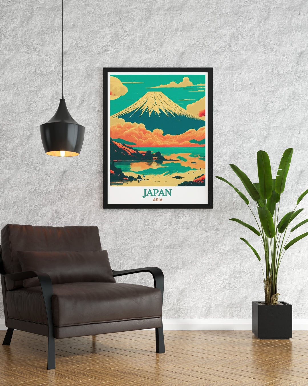 This stunning travel print captures the majesty of Japans Mount Fuji, its snow capped peak towering above the landscape. Perfect for anyone who loves nature and Japan, this poster adds a serene and inspiring touch to any room. Ideal as a unique wall decor piece or a thoughtful gift for travel enthusiasts.