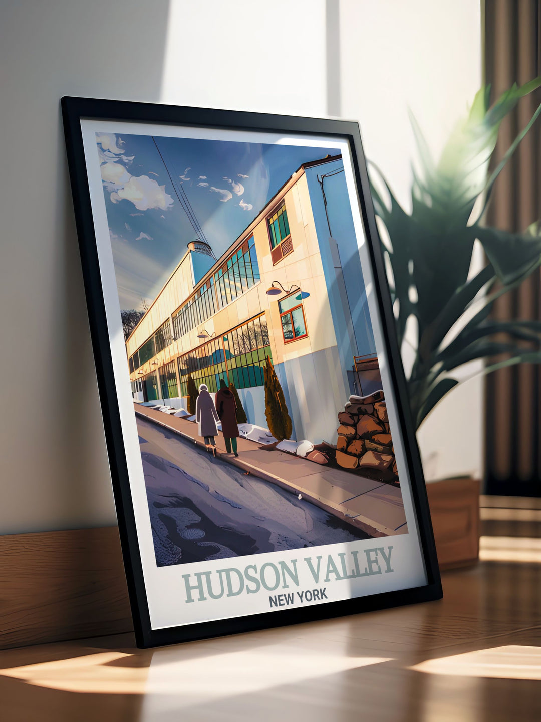 Hudson Valley travel poster featuring The Wick Hotel with a striking black and white design this elegant art print is perfect for creating stunning living room decor and makes a great gift for anyone who loves Hudson Valley architecture or enjoys thoughtful home decorations.