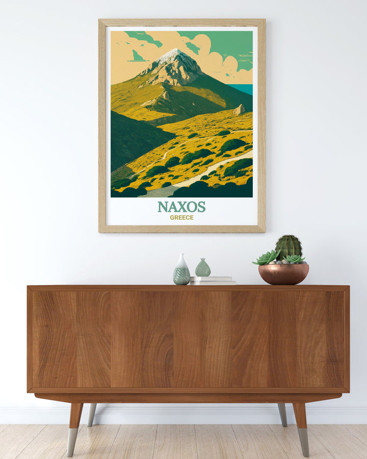 Naxos Wall Decor with a stunning view of Mount Zas ideal for adding a touch of Greek elegance to your living room or bedroom this Naxos art print captures the rugged beauty of the islands highest peak making it a perfect addition to any home decor collection