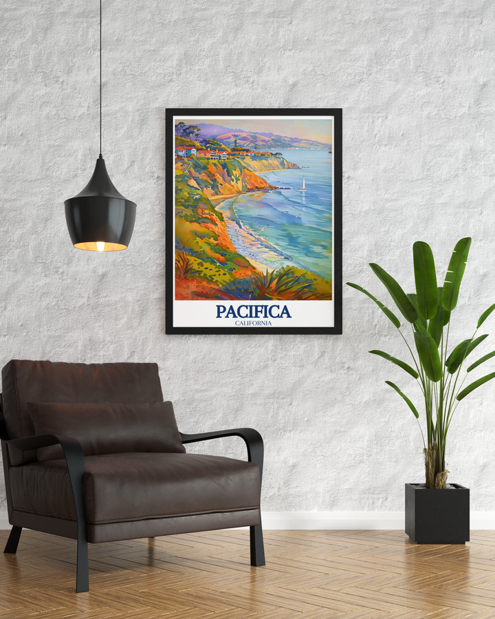 Pacifica Poster featuring San Mateo County and Pacific State Beach offering a stylish addition to any room with a touch of California elegance