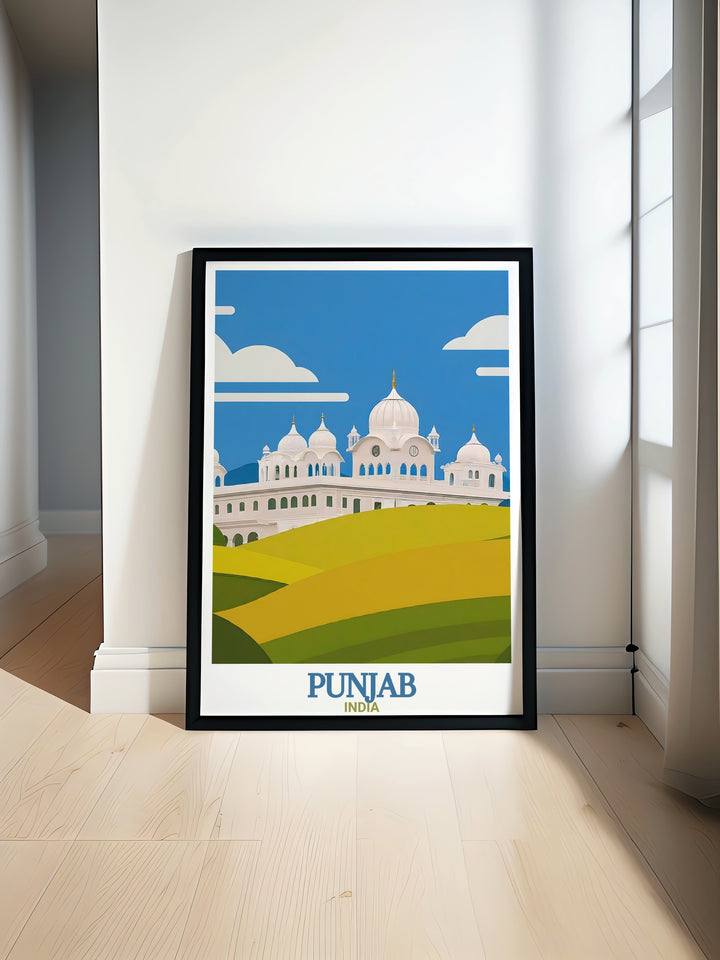 Bring the vibrant culture of Punjab into your home with this travel poster of Anandpur Sahib. A perfect gift for art lovers and travelers seeking a piece of Indias heritage.