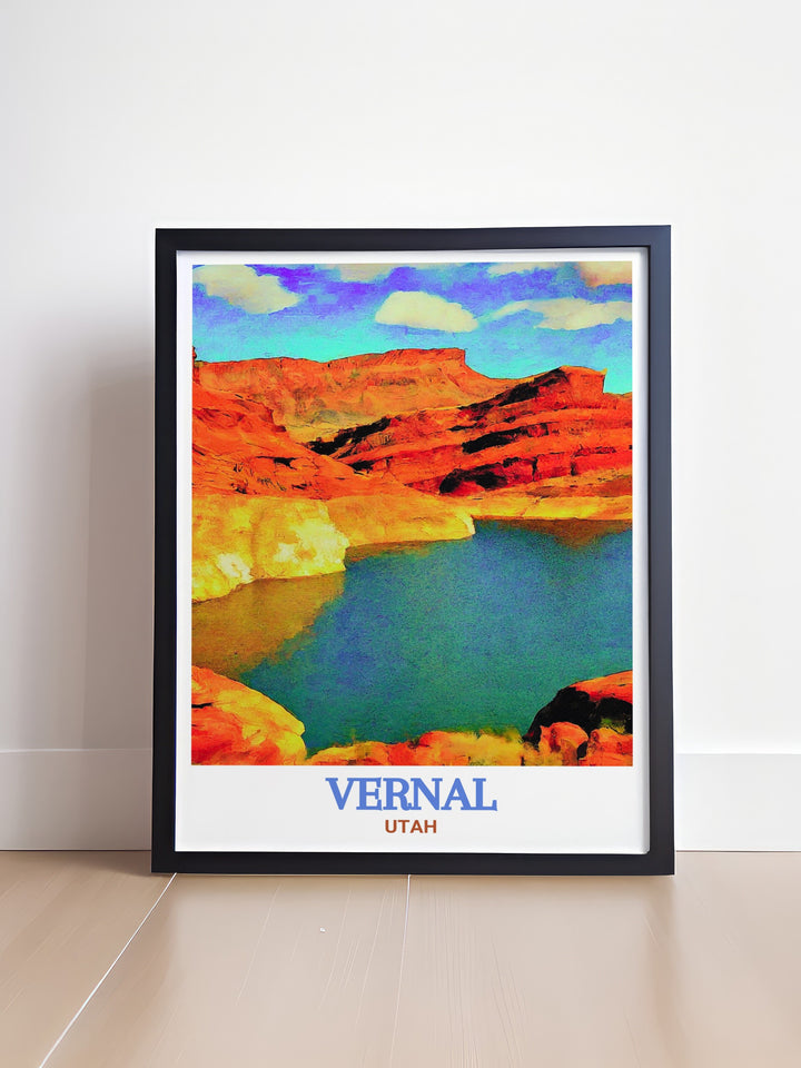 Vernal Poster showcasing the picturesque landscapes of Vernal, Utah, with a focus on its natural beauty and rich history. This Utah wall print is an excellent choice for those looking to add a piece of Utahs charm to their home. Perfect for gifting or personal collection.